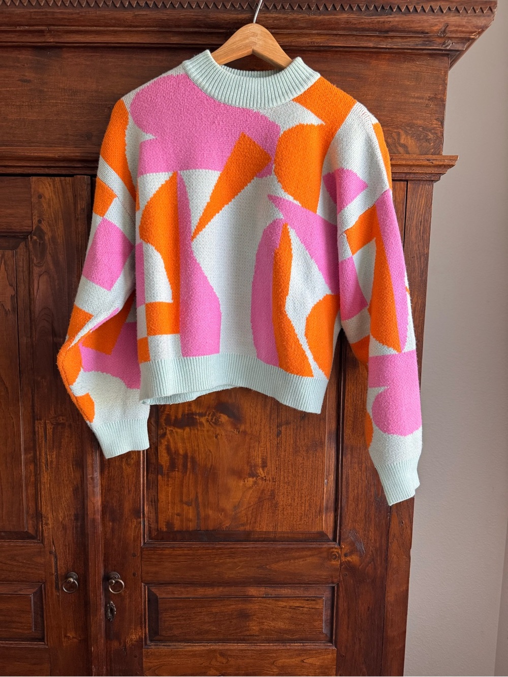 THML Abstract Pattern Knit Sweater ribbed collar geometric pattern